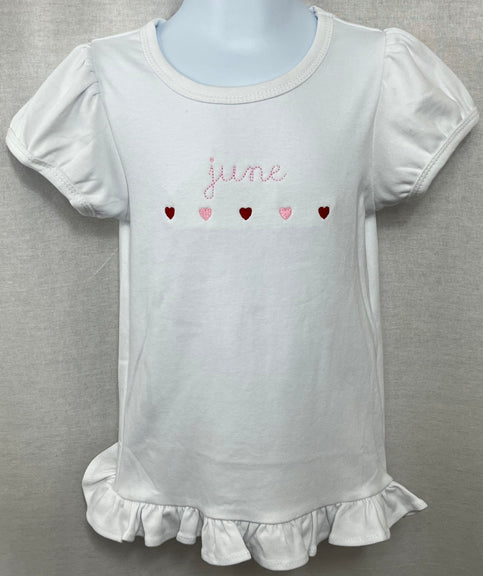 Tee by Lime Green with Embroidered Hearts and Name