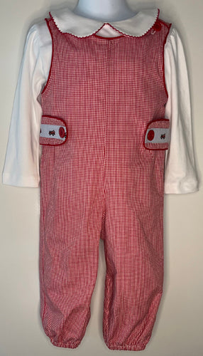 PJ Belt Longall Red Check with Firetrucks