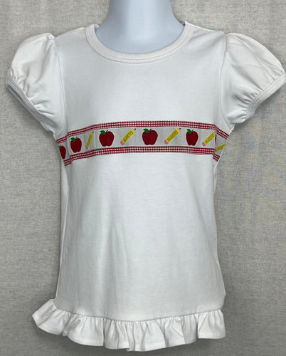 Back to School Girls Tees by Lime Green with Footballs or Apples & Pencils