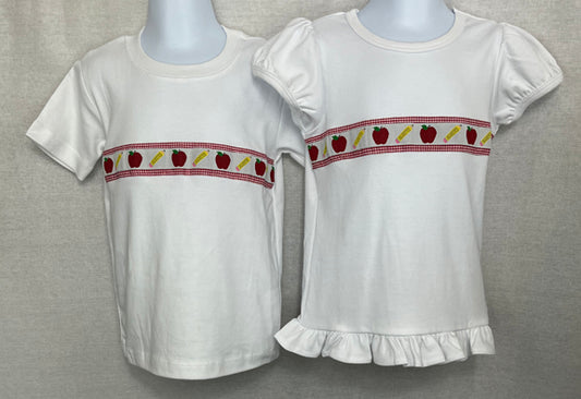 Back to School/Football Drop 2025 Ribbon Tees by Lime Green with Apples and Pencils