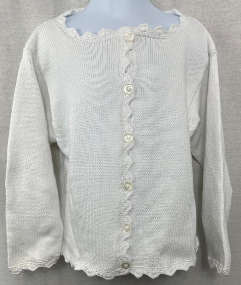 Violet White Scallop Crochet Edge Cardigan Sweater